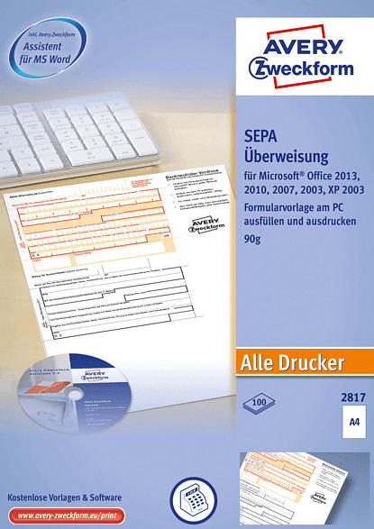 AVERY ZWECKFORM 2817 Sepa-Überweisung inkl. Software DIN A4 , weiß
