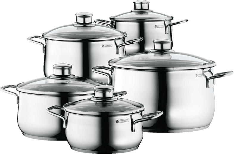 WMF 07.3008.6040 Diadem Plus Topf-Set 5-teilig (Cromargan® Edelstahl rostfrei 18/10, Glas)