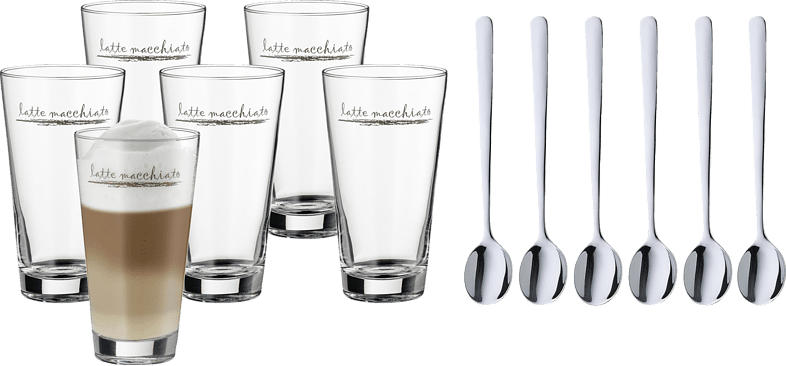 WMF 09.9626.9999 Latte Macchiato Glas, Latte Macchiato Löffel