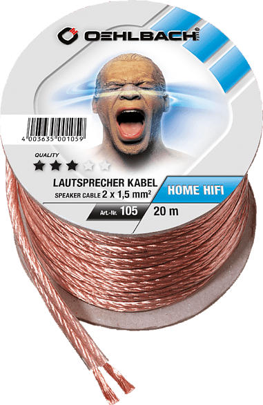 OEHLBACH Speaker Wire SP-15 2000 Lautsprecherkabel 2 x 1,5 qmm, Mini Spule 20 m Lautsprecherkabel