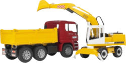BRUDER MAN TGA Kipper+Liebherr Schaufelbagger LKW m. Funktion, Mehrfarbig