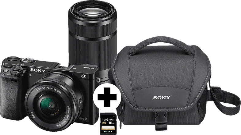 SONY Alpha 6000 ZOOM+TELEZOOM KIT (ILCE-6000Y) Systemkamera 24.3 Megapixel mit Objektiv 16-50 mm, 55-210 mm , 7.6 cm Display , WLAN