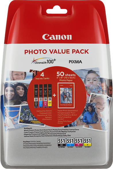 CANON CLI-551 C/M/Y/BK Tintenpatrone Photo Value Pack mehrfarbig (6508B005AA)