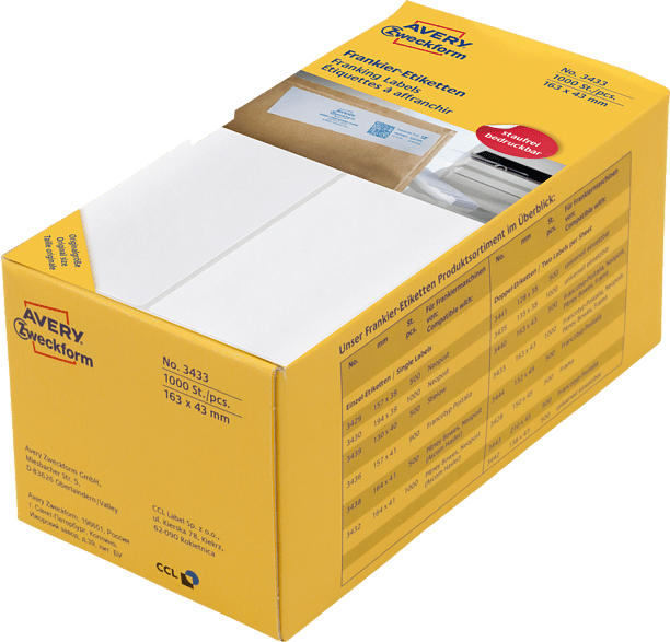 AVERY ZWECKFORM 3433 163 x 43 mm 163 x 43 mm 1.000 Etiketten / 1 Pack