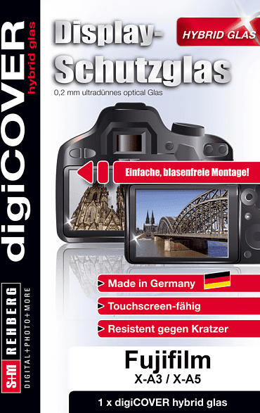 S+M digiCOVER Hybrid Glas Monitor Schutz FujiFilm XA3 Schutzglas, Display Schutz für Kamera Monitor, Transparent