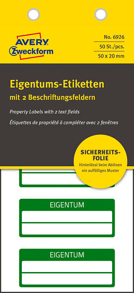 AVERY ZWECKFORM 6926 Eigentumsetiketten 50 x 20 mm 50 x 20 mm 50 Etiketten / 10 Bogen