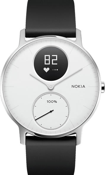 NOKIA Activité STEEL HR Fitnesstracker Edelstahl, Silikonband, 36 mm, Schwarz/Weiß