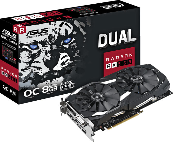 ASUS Radeon RX 580 Dual 8GB OC (90YV0AQ1-M0NA00) (AMD, Grafikkarte)