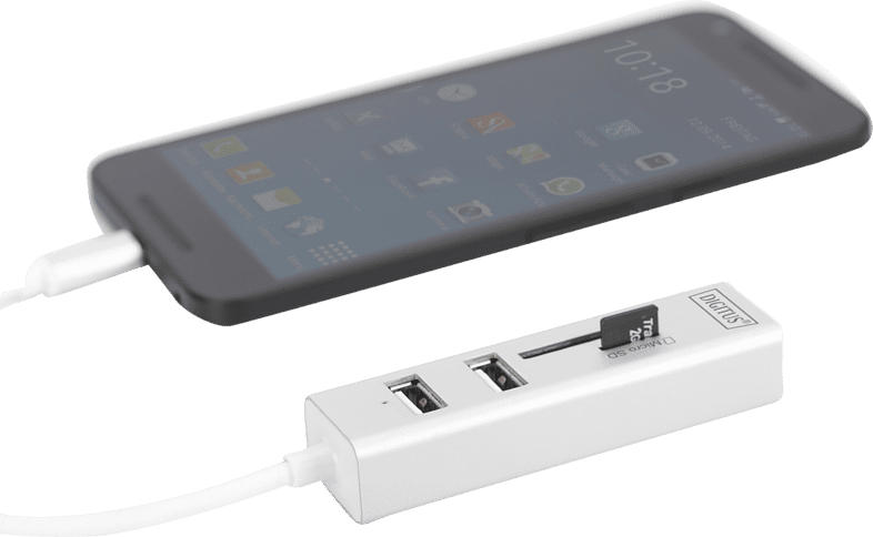 DIGITUS USB 2.0 Typ-C HUB mit Kartenleser, 3x USB 2.0. 1x SD, 1x MicroSD Port, Aluminium Gehäuse USB 2.0 Hub mit Cardreader