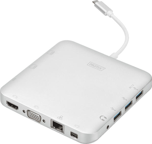 DIGITUS Universal, USB Typ-C, USB 3.1, HDMI, MiniDP, VGA, RJ45 Dockingstation, Silber