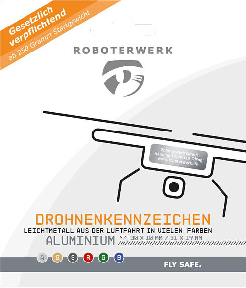 ROBOTERWERK Drohnenkennzeichen aus Aluminium-Gutschein Plakette, Kennzeichen