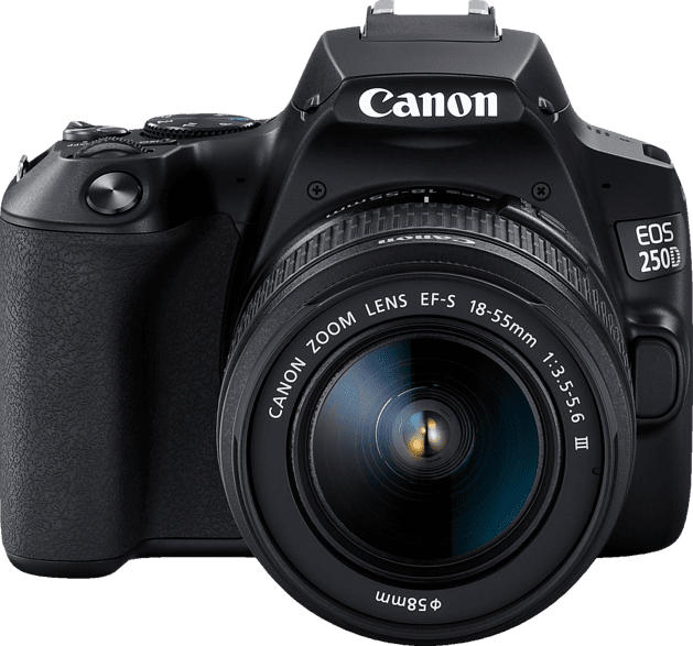CANON EOS 250D Kit Spiegelreflexkamera, 24.1 Megapixel, 4K, Full HD, HD, 18-55 mm Objektiv (EF-S, DC), Touchscreen Display, WLAN, Schwarz