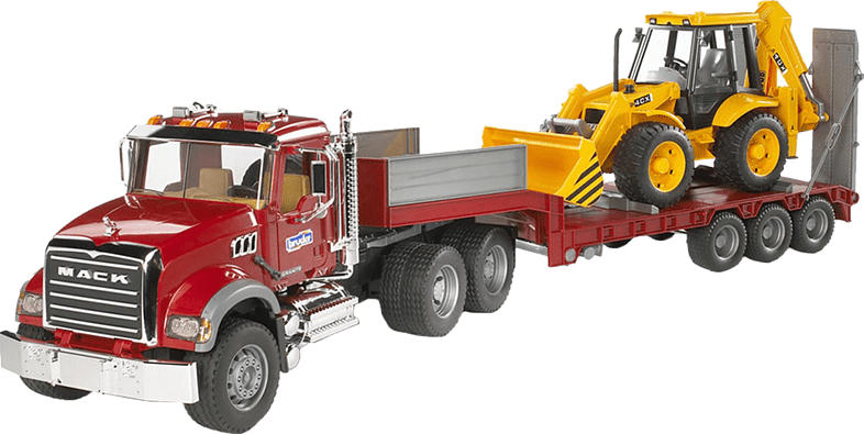 BRUDER MACK Granite LKW , Tieflader + Bagger Spielzeugfahrzeug, Mehrfarbig