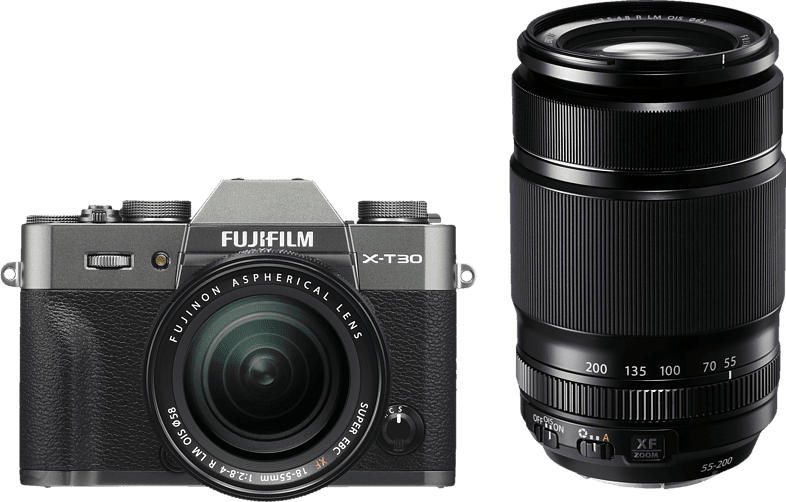 FUJIFILM X-T30 Systemkamera 26.1 Megapixel mit Objektiv 18-55 mm und 55-200 mm , 7.6 cm Display Touchscreen, WLAN