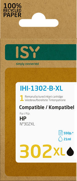 ISY Tintenpatronen IHI-1302-B-XL für HP 302XL, schwarz, wiederaufbereitet