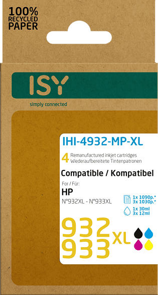 ISY Tintenpatronen IHI-4932-MP-XL für HP 932XL & 933XL, farbig/schwarz, wiederaufbereitet