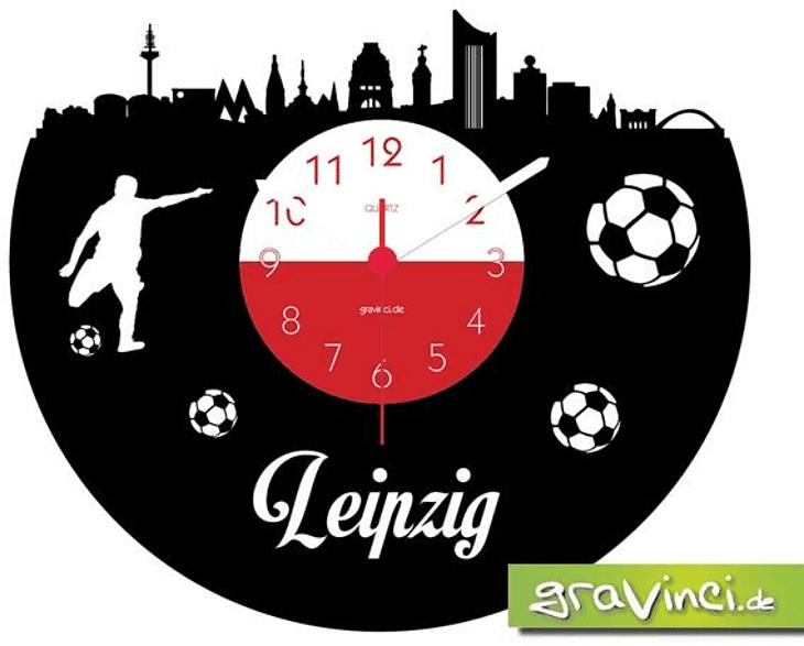 GRAVINCI Leipzig Fan-Sport Fußball Deutschland Vinyl Schallplattenuhr, Mehrfarbig
