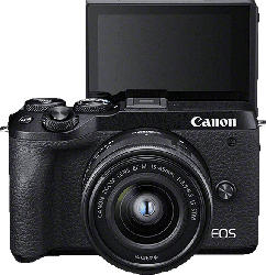 CANON EOS M6 Mark II Body Systemkamera 32.5 Megapixel mit Objektiv 15-45 mm , 7.5 cm Display Touchscreen, WLAN