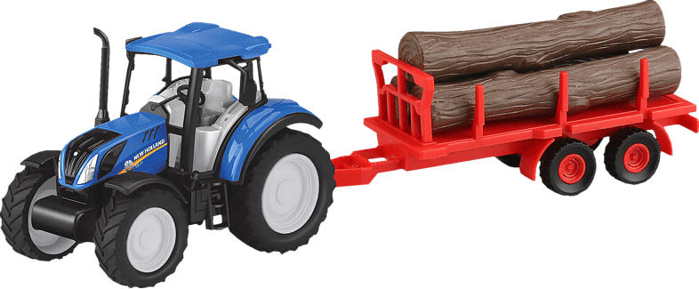 JAMARA KIDS New Holland Traktor Anhänger + Baumstämme Set 1:32 Kinderspielsachen, Rot/Braun