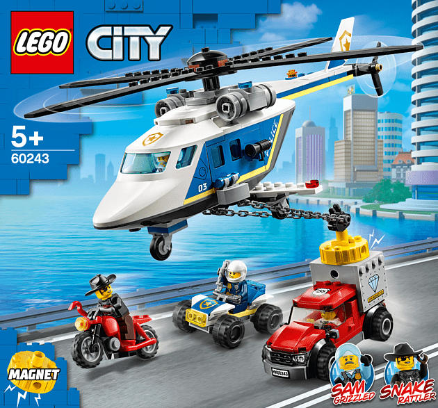 LEGO 60243 Verfolgungsjagd mit dem Polizeihubschrauber Bausatz, Mehrfarbig