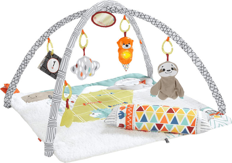FISHER PRICE 5-Sinnes Spieldecke, Krabbeldecke mit Spielbogen Babydecke, Mehrfarbig