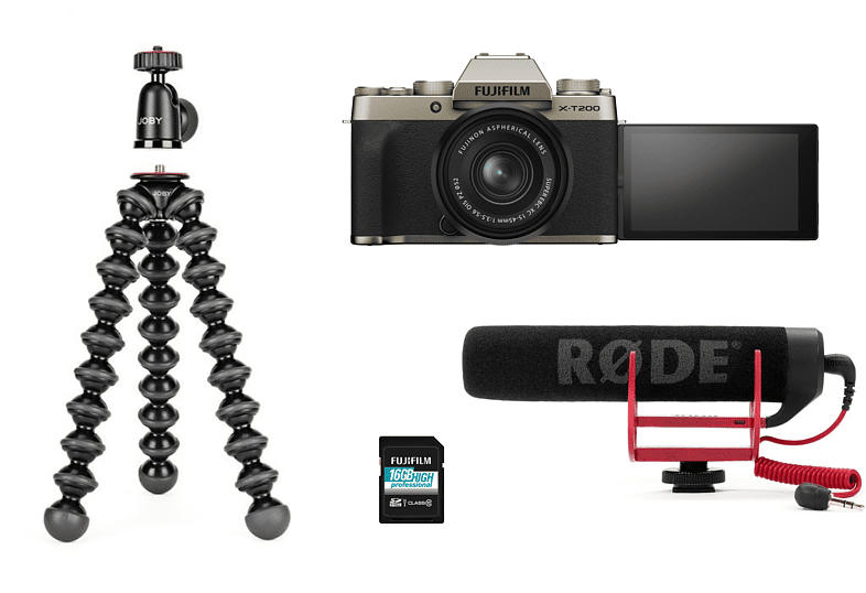 FUJIFILM X-T200 Vlogger Kit Systemkamera 24.2 Megapixel mit Objektiv 15-45 mm , 8.9 cm Display Touchscreen, WLAN