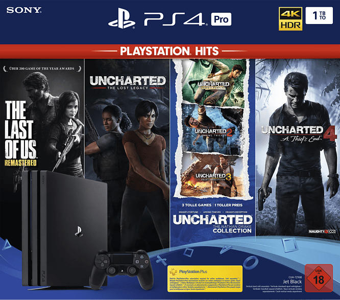 SONY PlayStation 4 1TB PRO (The Last of Us Hits,Uncharted: The Lost Legacy Hits,Uncharted Collection Hits + 4 Hits)