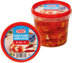 Surimi, Garnelen-Imitat aus Fischmuskeleiweiß geformt, in Chili-Öl
