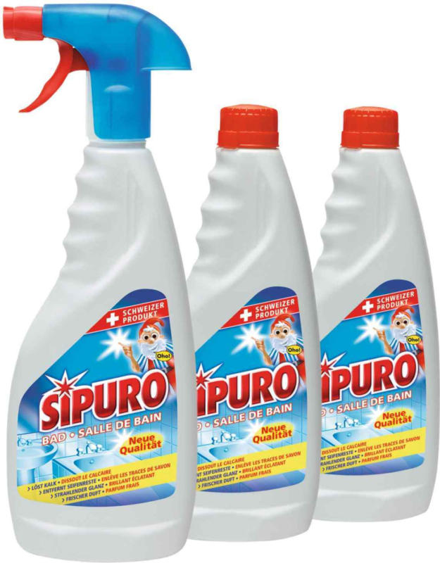 Sipuro Spray per la pulizia del bagno 1 originale + 2 ricariche da 500 ml ciascuna -