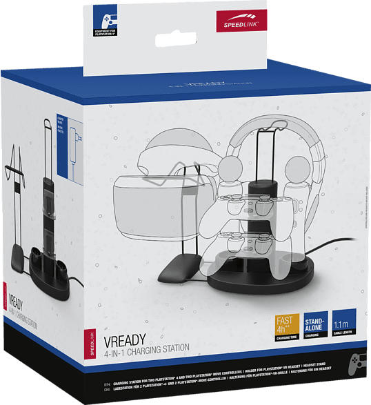 SPEEDLINK VREADY 4-In-1 PS4-Controller-Ladestation und -Halterung, Schwarz/ Weiß