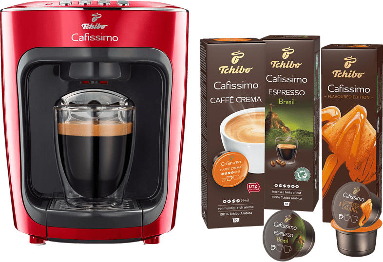 TCHIBO CAFISSIMO mini + 30 Kapseln (Espresso und Caffè Crema) Kapselmaschine Rot