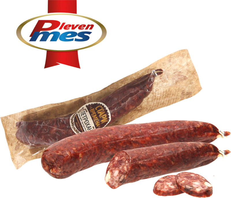 Rohwurst, gewuerzt, gepoekelt, getrocknet. Mit Schweineeiweiss.