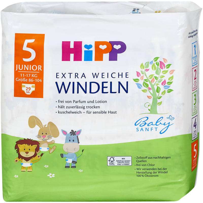 Hipp Babysanft Extra Weiche Windeln Gr. 5 (11-17 kg)