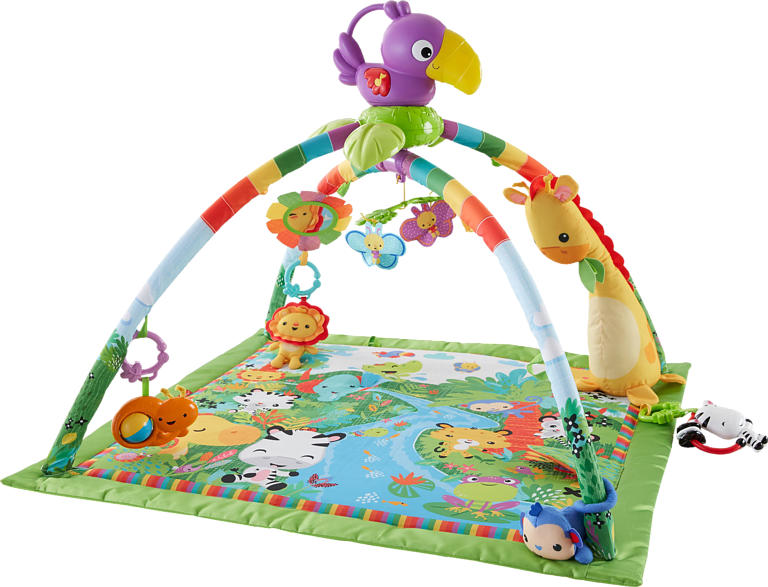 FISHER PRICE Rainforest Erlebnisdecke, Krabbeldecke mit Spielbogen Babydecke, Mehrfarbig