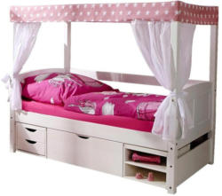 Himmelbett Echtholz Massiv 80x160 Lino Mini, Rosa/Weiß