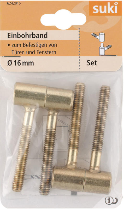 Einbohrband, Stahl, Ø1,6xØ0,85x6cm, vermessingt, 2 Stück vermessingt | Ø1,6xØ0,85x6 cm
