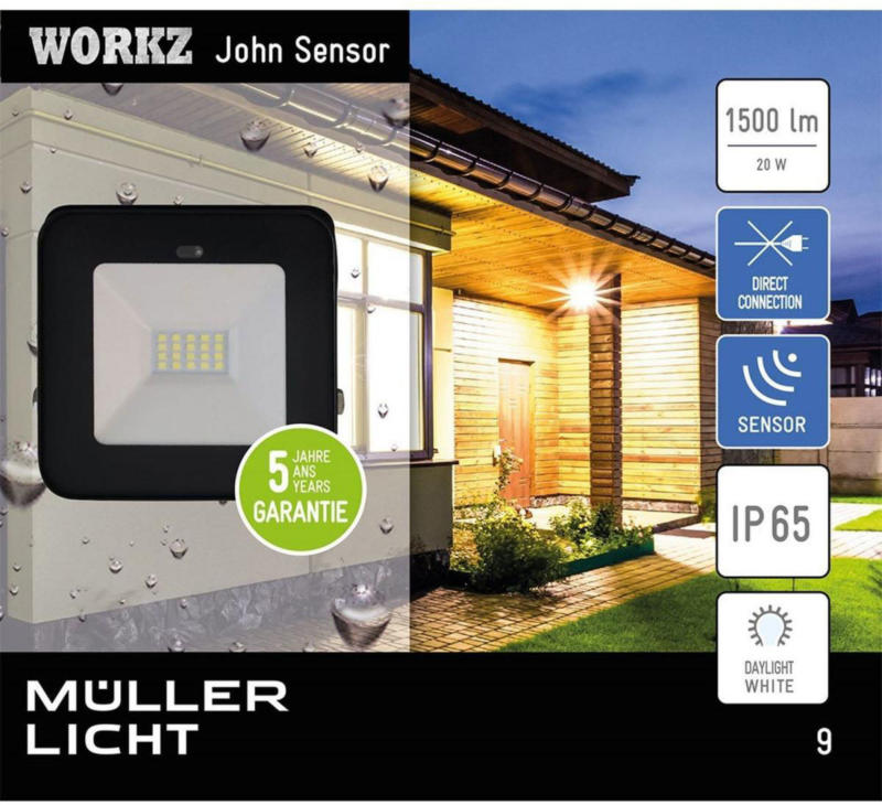 LED Außenstrahler Sensor, schwarz, 20W, BWM