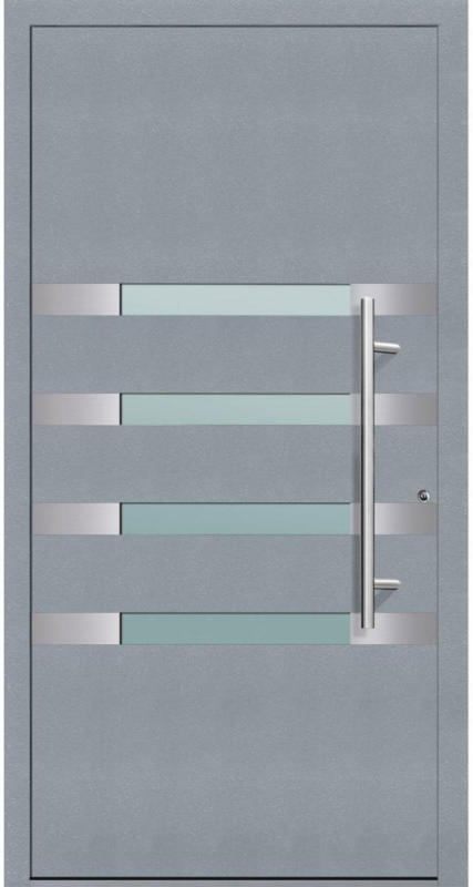 Aluminium Sicherheits-Haustür „Brescia Exklusiv“, 75mm, grau, 100x210 cm, Anschlag rechts, RC2-zertifiziert, inkl. Griffset rechts