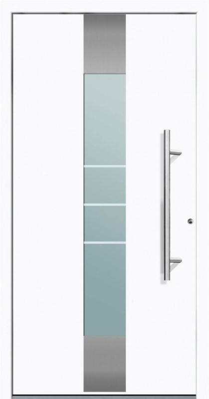 Aluminium Sicherheits-Haustür „Rom Exklusiv“, 75 mm, weiß, 100x200 cm, Anschlag rechts, RC2-zertifiziert, inkl. Griffset rechts