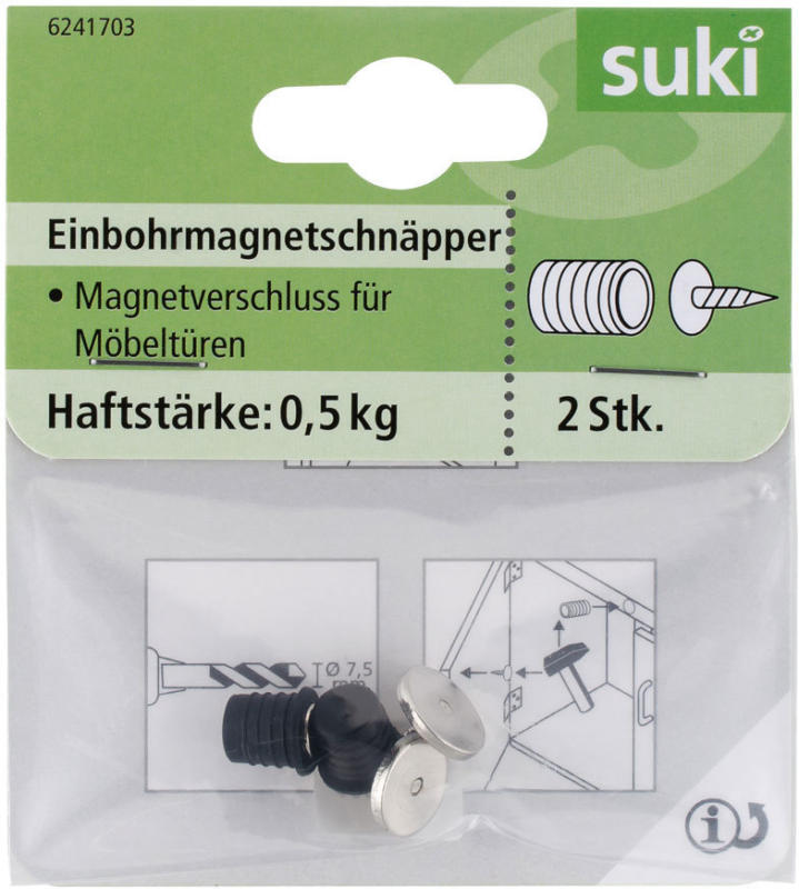 Einbohrmagnetschnäpper, 0,5kg, schwarz, 2 Stück schwarz