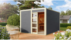 Saunahaus „Caleb“, terragrau, externe Steuerung 9 KW externe Steuerung