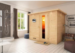 Sauna „Sonara“ Fronteinstieg, 9 kW Bio Ofen externe Strg., Tür gedämmt, mit Kranz 9 kW Bio externe Strg. | Energiespartür | Nein