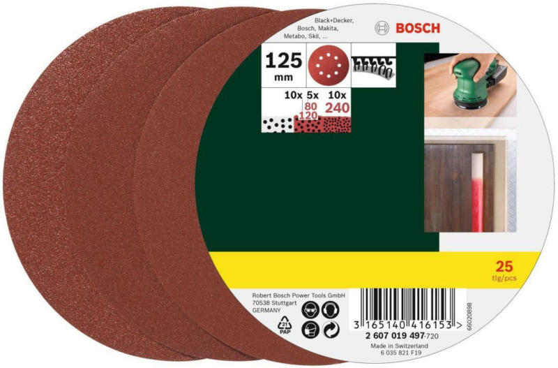 Exzenterschleifblätter-Set, 12,5cm, P80/120/240/125 P80/120/240/125