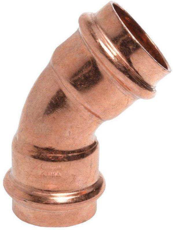 Bogen 45°, 2 Muffen, Pressfitting für Kupfer, 28 mm, V-Kontur, 1 Stück 45 Grad, 2 Muffen | 28 mm | 1