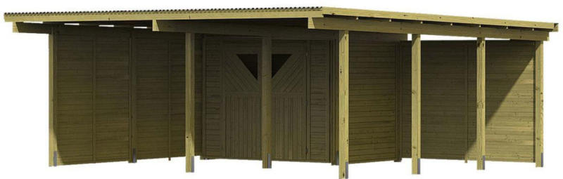 Doppelcarport „Eco 2 Variante B“ inkl. Abstellraum mit 2 Seitenwänden & Rückwand Geräteraum 204x180