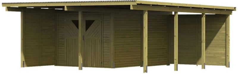 Doppelcarport „Eco 2 Variante B“ inkl. Abstellraum mit 2 Seitenwänden & Rückwand Geräteraum 204x360