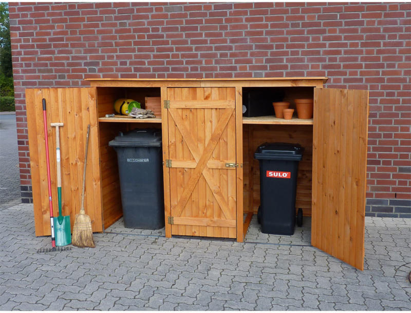 Mülltonnenschrank, 3türig, honigbraun