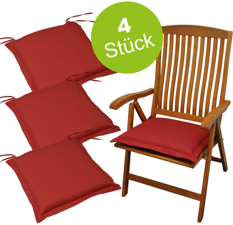 Sitzkissen „Premium“, 4 Stück, extra dick, Rot 4x Polsterauflage