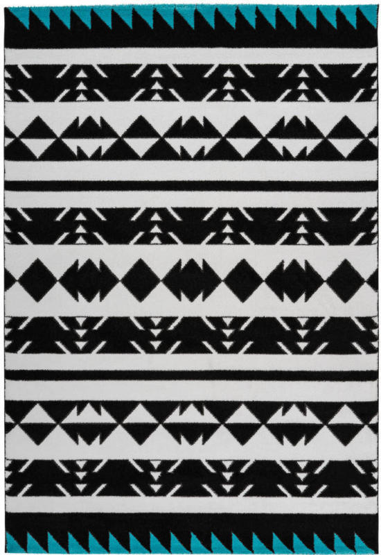 Kurzflorteppich „Broadway 400“, schwarz/weiß/türkis 80x150 cm