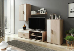 Wohnwand Modern 4 Tlg. Berno Eiche Dekor/Weiß